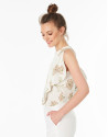 Beige floral print asymmetric blouse