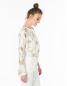 Beige floral print asymmetric blouse
