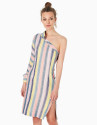 Multicolor striped asymmetric shirtwaist dress