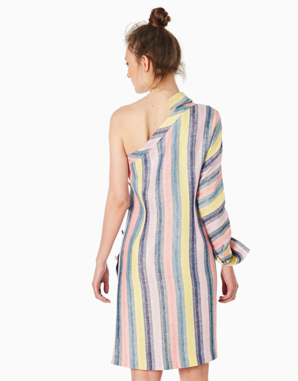 Vestido camisero asimétrico rayas multicolor