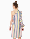 Multicolor striped asymmetric shirtwaist dress