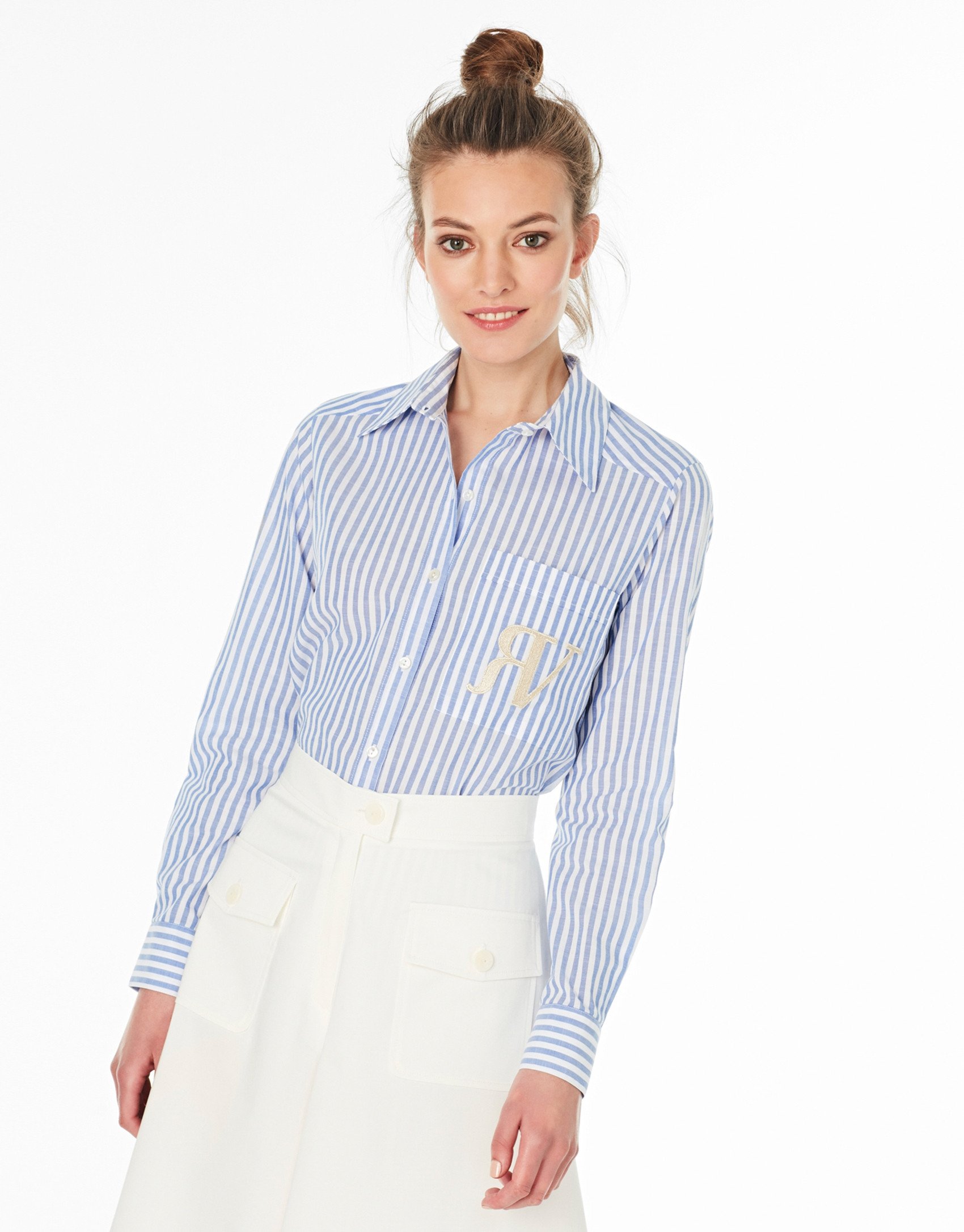 Blue and white striped shirt with pocket