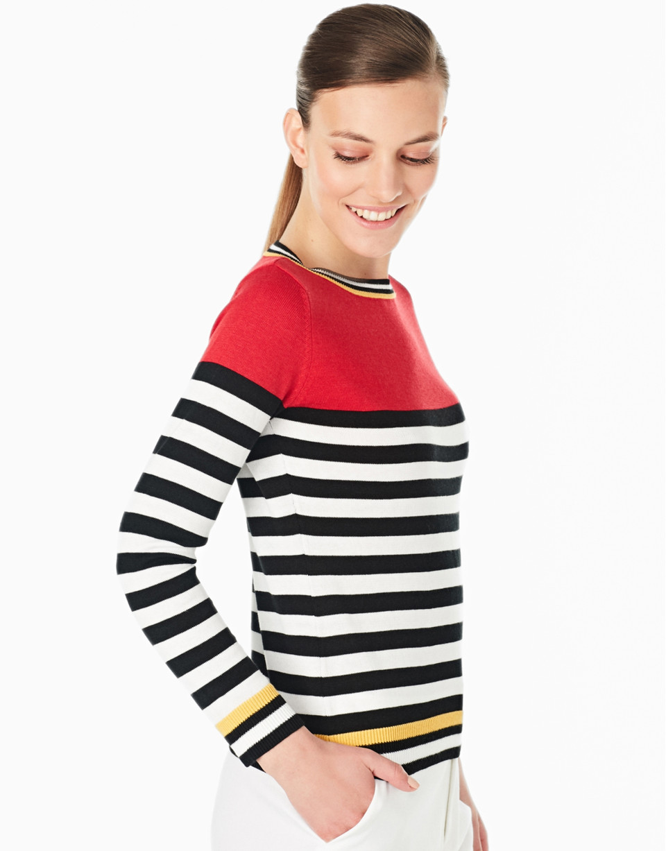 Red striped sweater with square neck