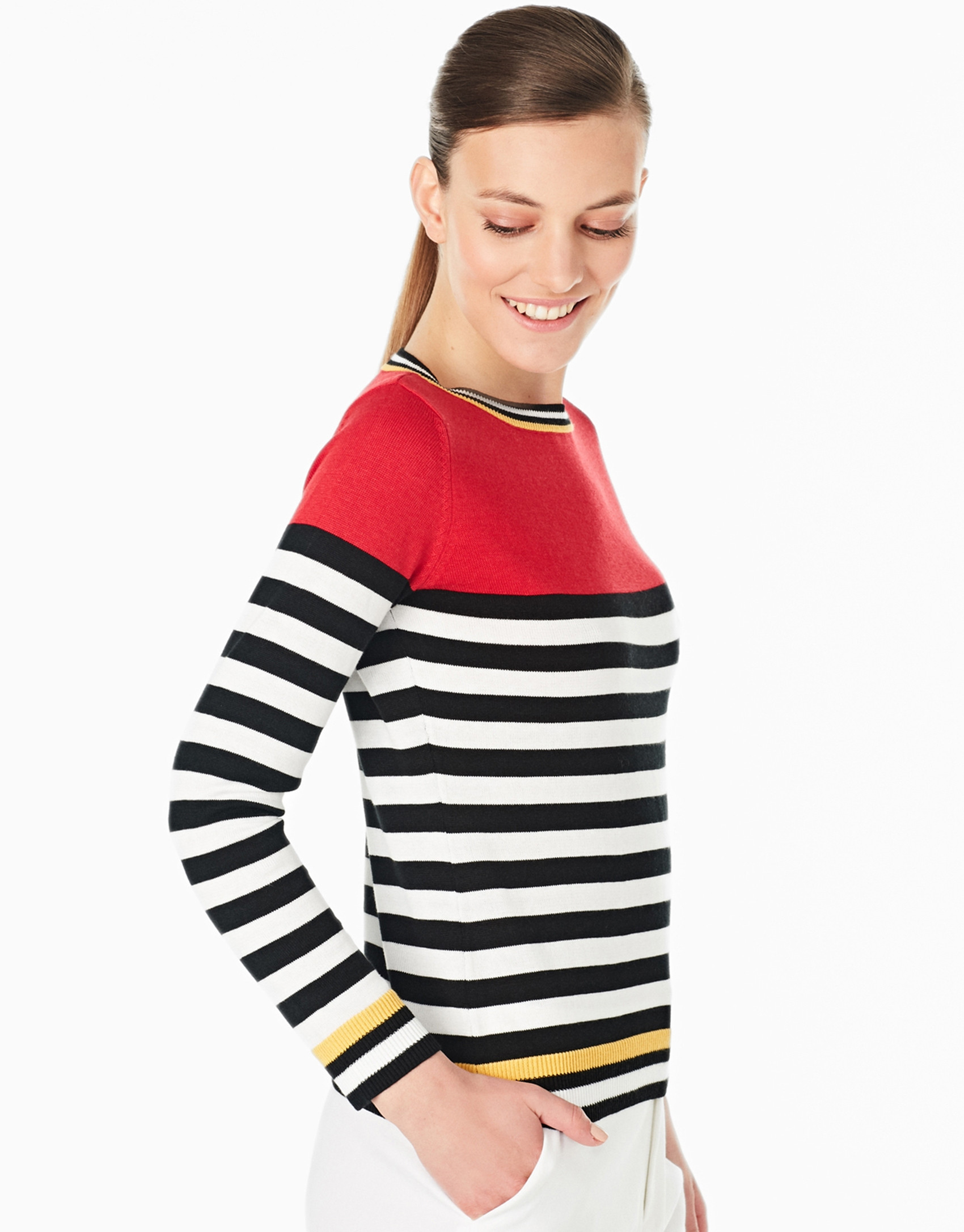 Red striped sweater with square neck