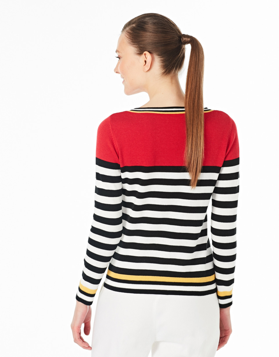 Red striped sweater with square neck