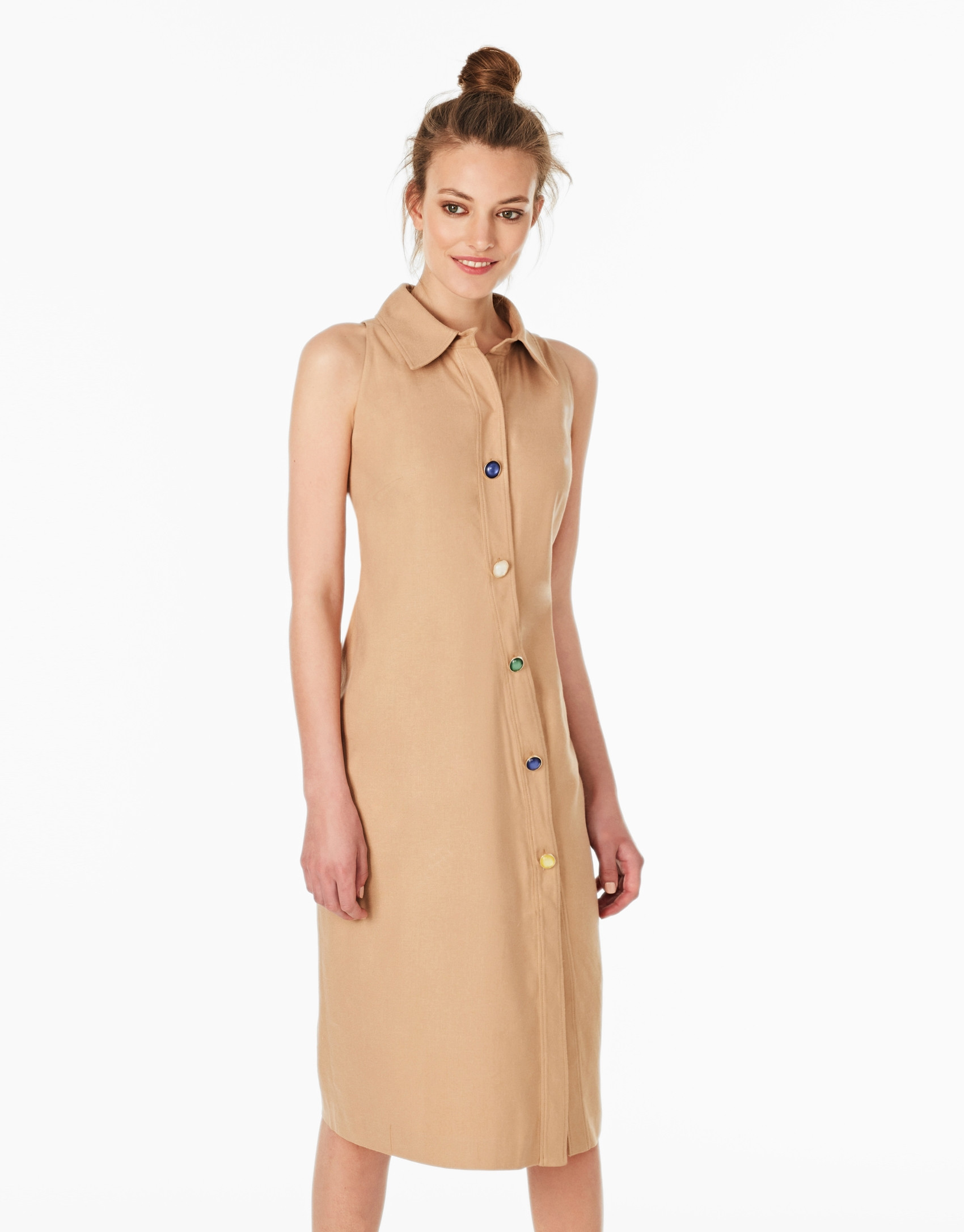 Camel sleeveless shirtwaist dress