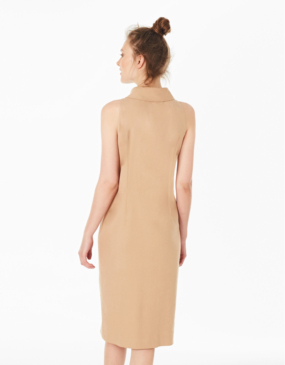Camel sleeveless shirtwaist dress