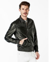 Black leather bomber jacket