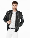 Black leather bomber jacket