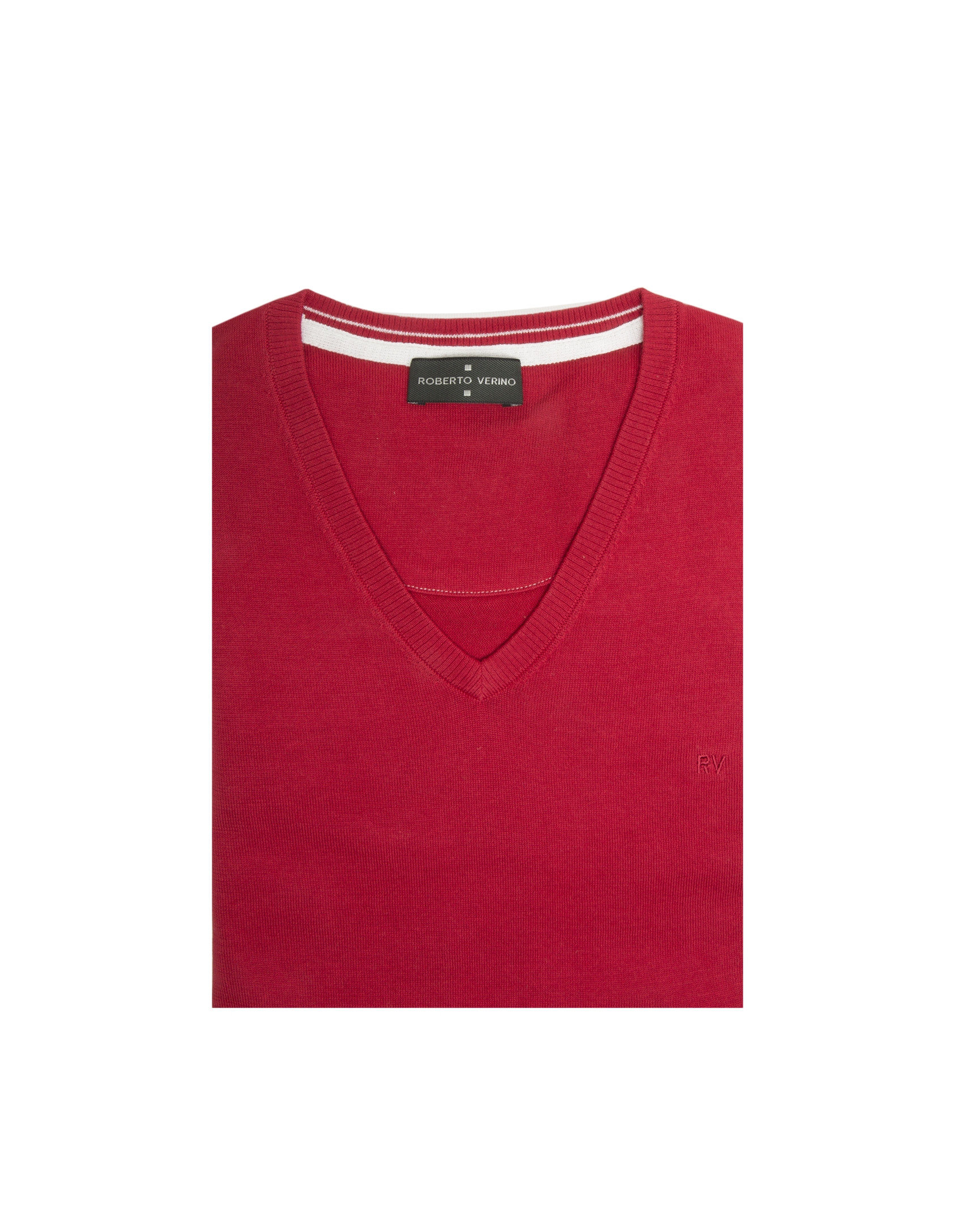Red cotton V-neck sweater