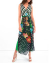 Vestido rayas y flores interior verde