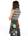 Striped dress with floral design and green lining