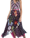 Striped dress with floral design and fuchsia lining
