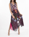 Striped dress with floral design and fuchsia lining