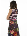 Striped dress with floral design and fuchsia lining
