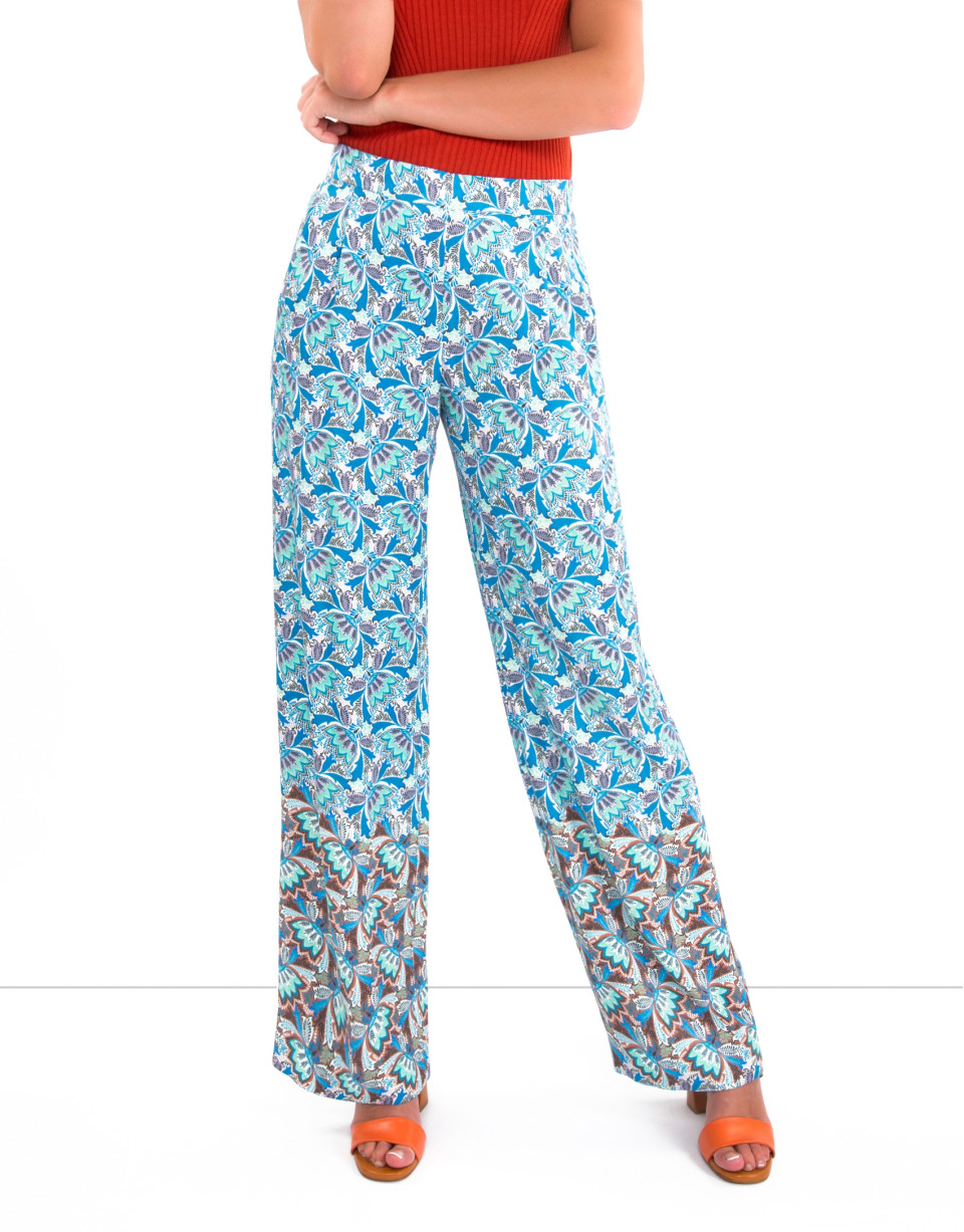Pantalón palazzo estampado azul indigo