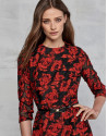 Vestido largo jacquard floral granate