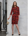 Vestido largo jacquard floral granate