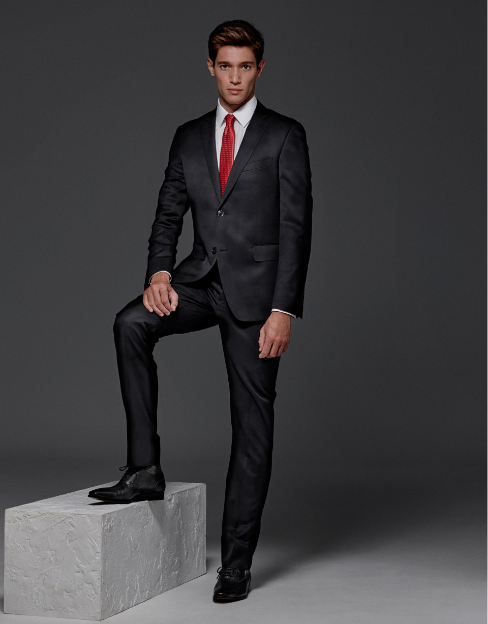 Black wool slim fit suit