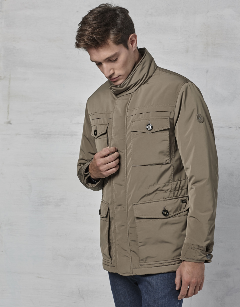 Mink colored, three-quarter jacket with 4 pockets