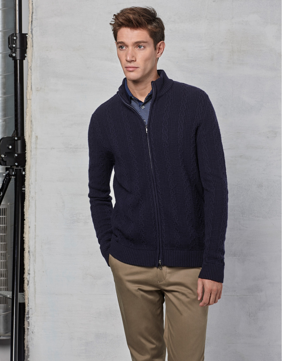 Navy blue jacket with zipper