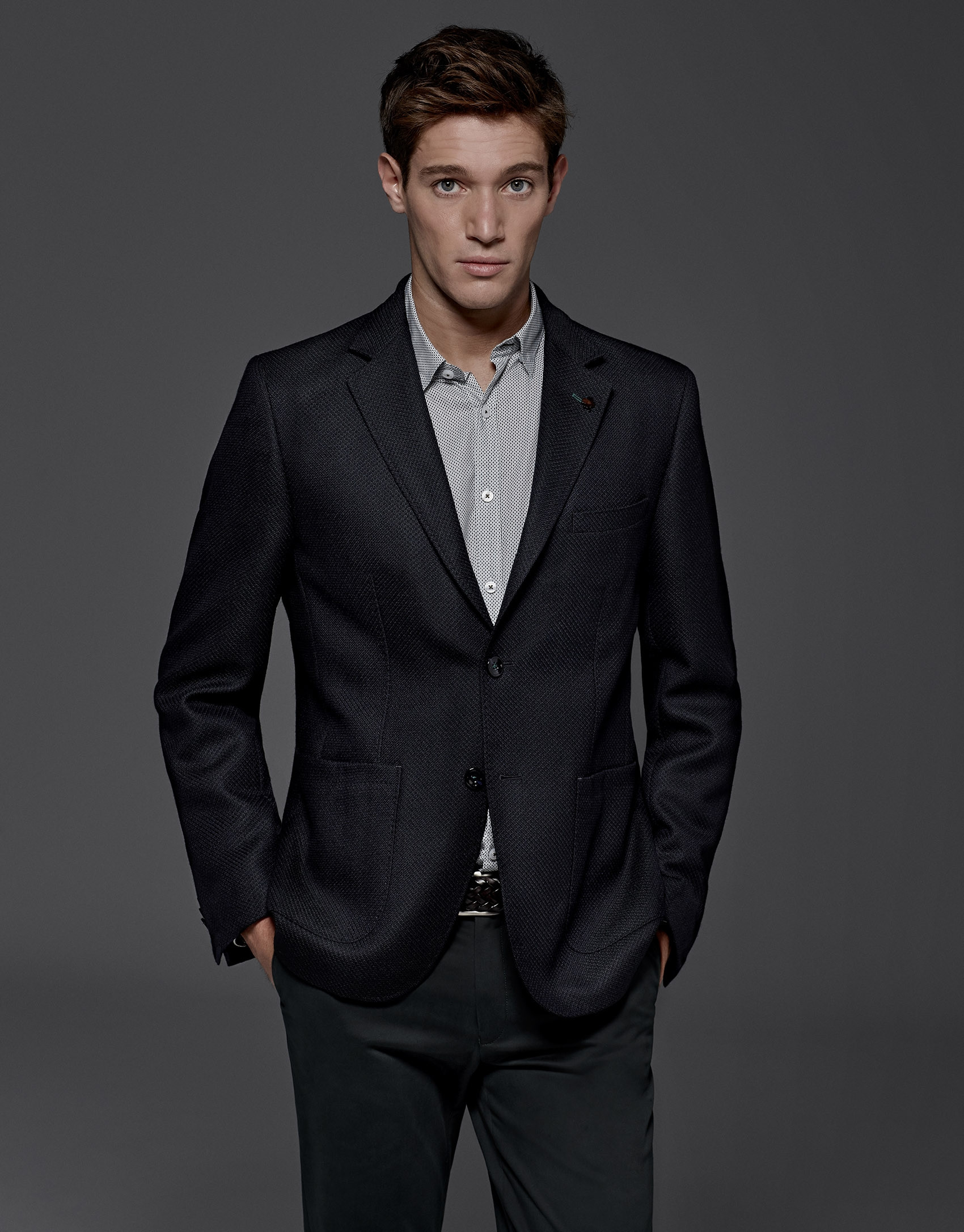Navy blue / green sports jacket with patch pockets
