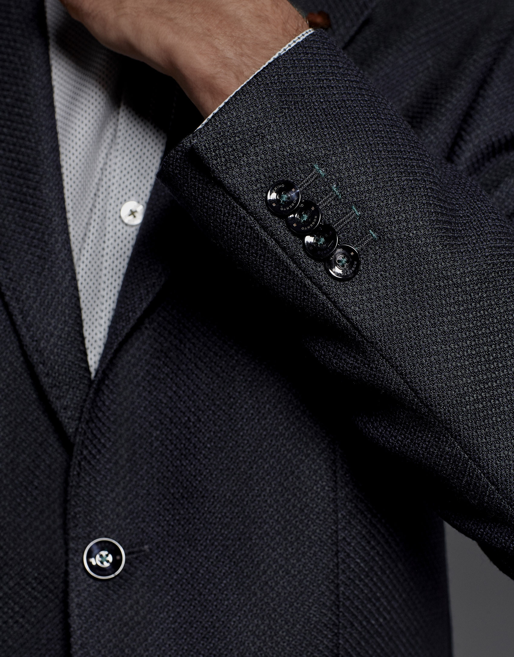 Navy blue / green sports jacket with patch pockets