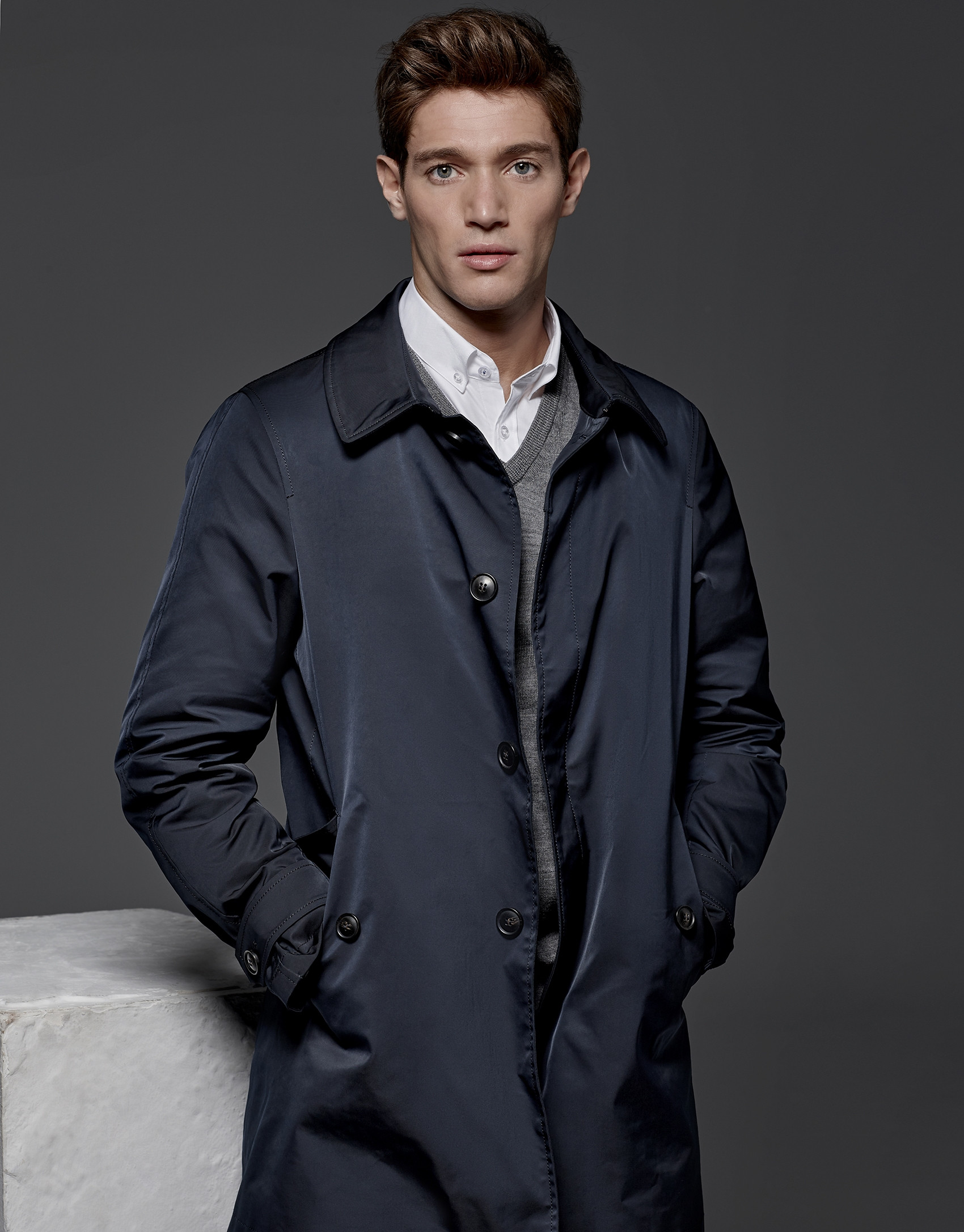 Navy blue quilted raincoat with vest