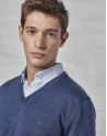 Blue wool sweater with V neck
