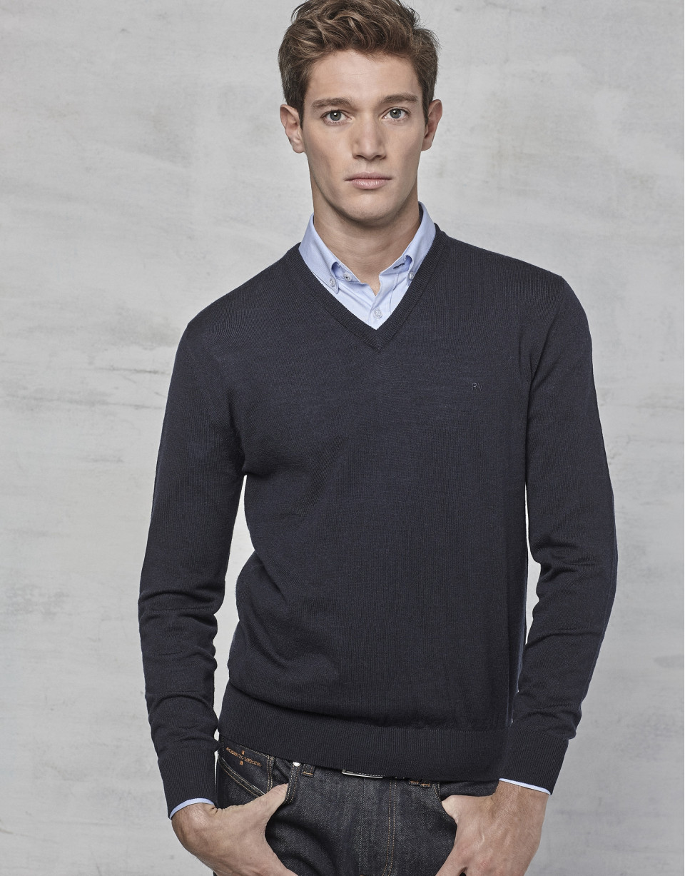 Jersey cuello pico lana marino
