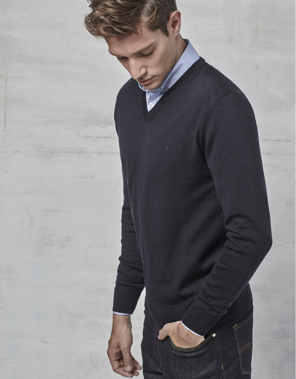 Jersey cuello pico lana marino