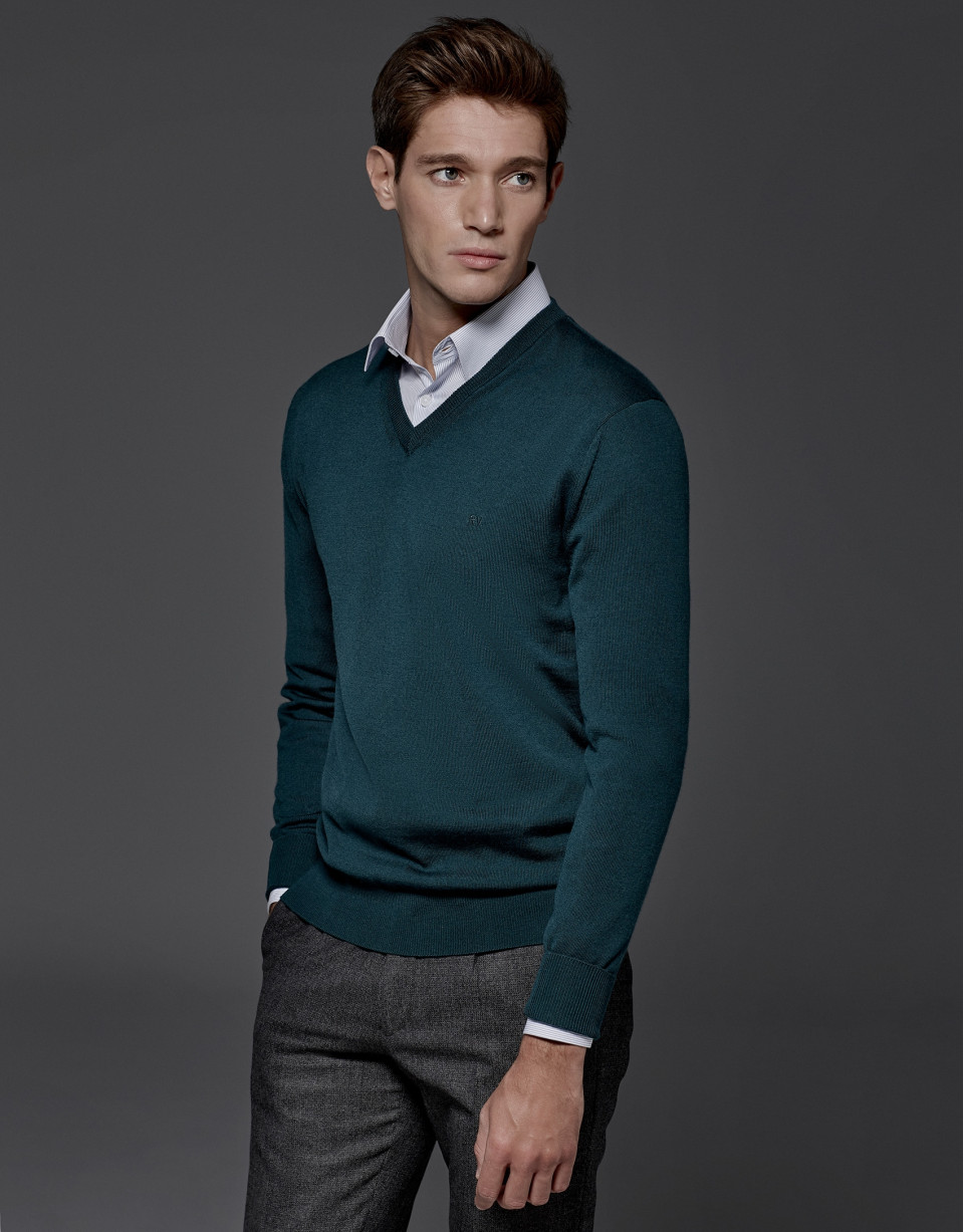Jersey cuello pico lana verde