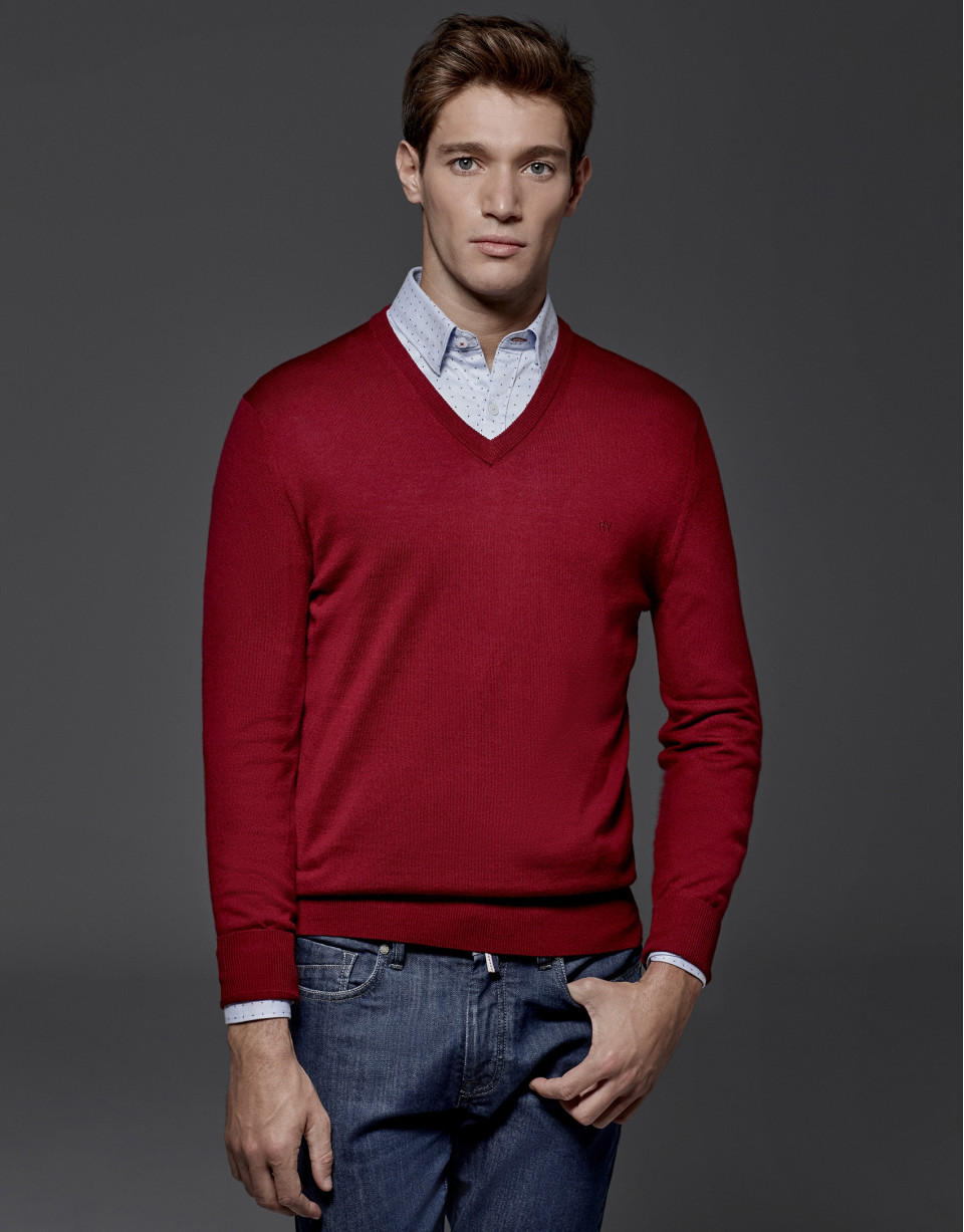Jersey cuello pico lana rojo
