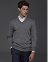 Jersey cuello pico lana gris