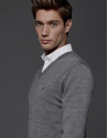 Jersey cuello pico lana gris
