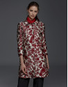 Abrigo jacquard estampado floral granate