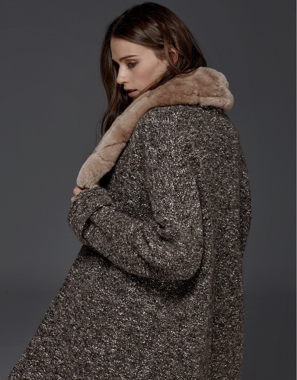Grey knit three-quarter coat