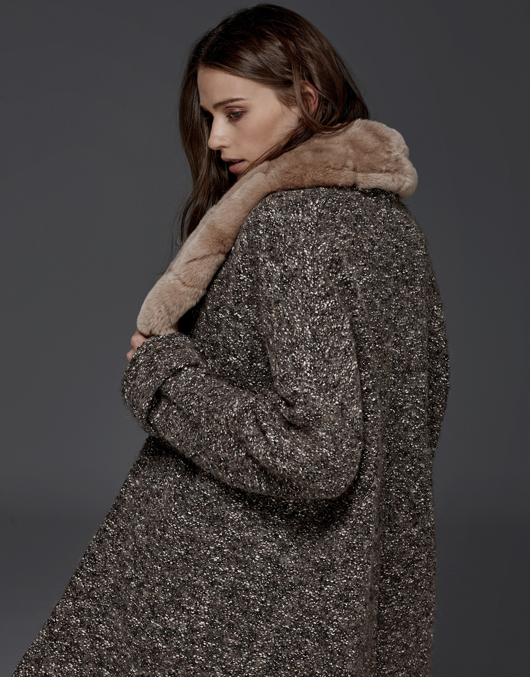 Grey knit three-quarter coat