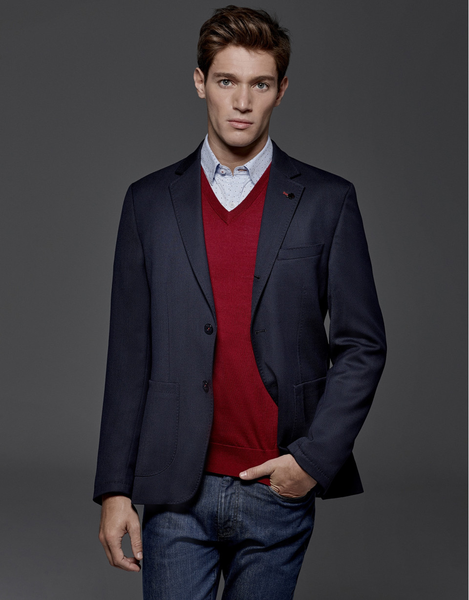 Navy blue sports jacket with patch pockets