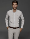 White shirt with brown microprint