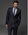Soft navy blue subtle checked, half canvas regular suit