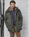 Parka color kaki con capucha y pelo