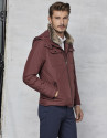 Maroon windbreaker with hood and fur collar