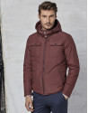 Maroon windbreaker with hood and fur collar
