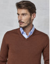 Jersey cuello pico lana marrón