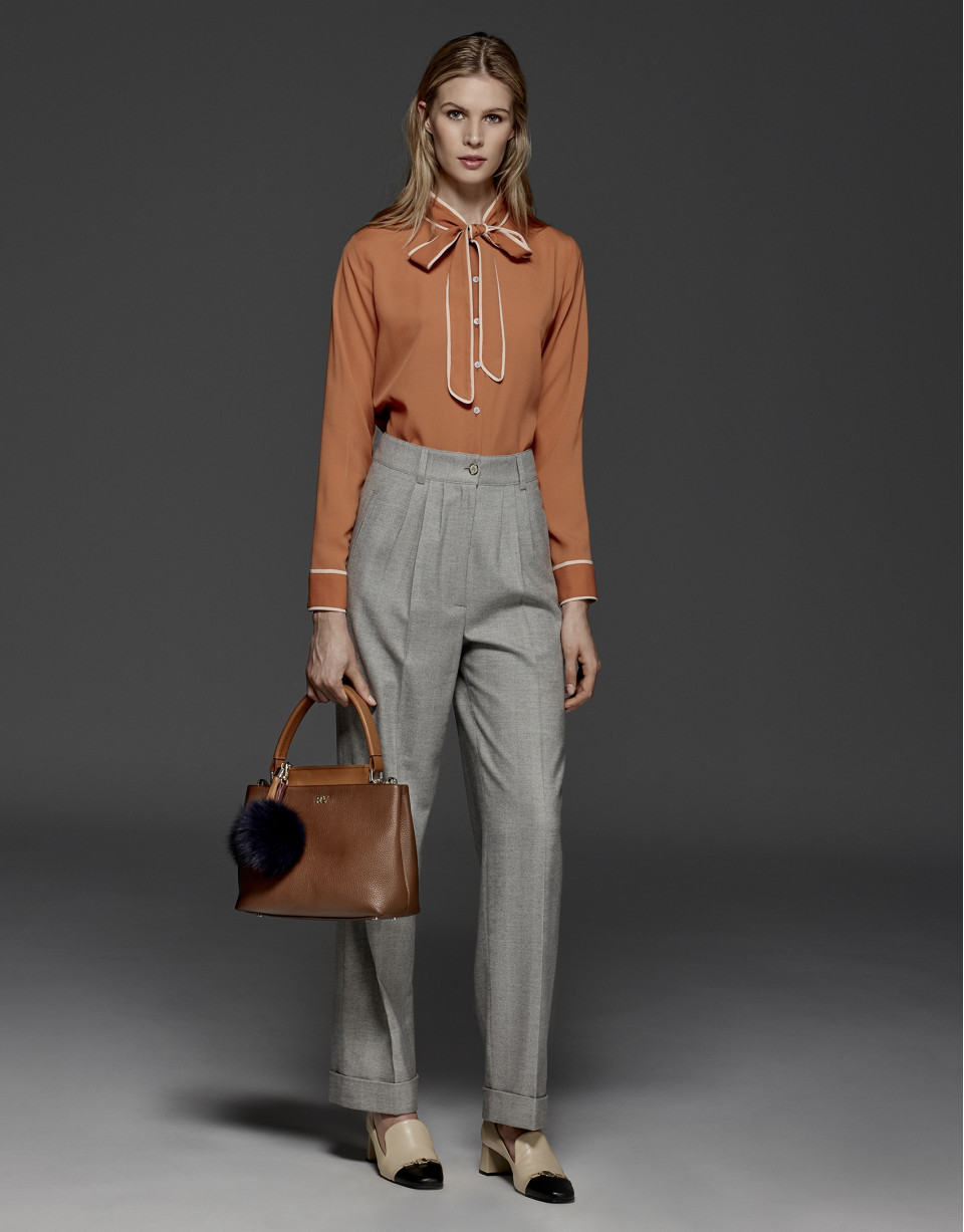 Orange shirt with bow collar
