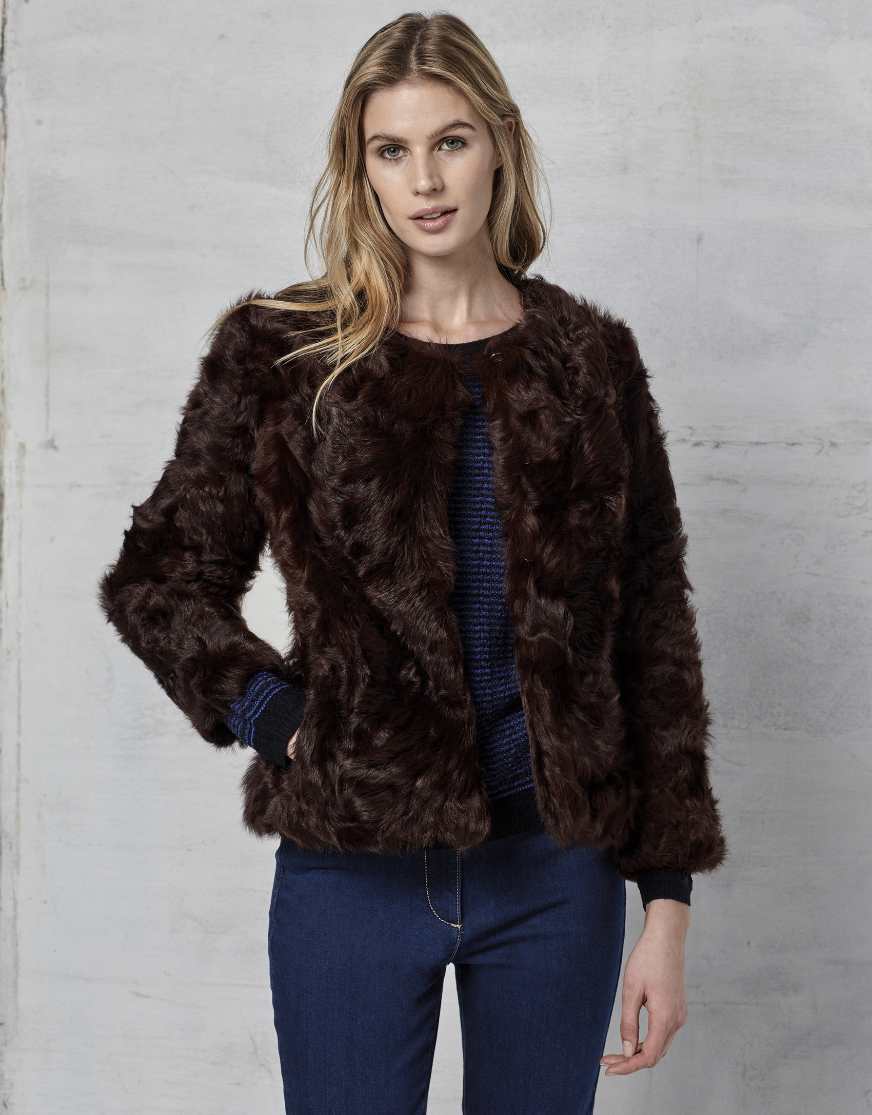 Brown lambskin three-quarter jacket