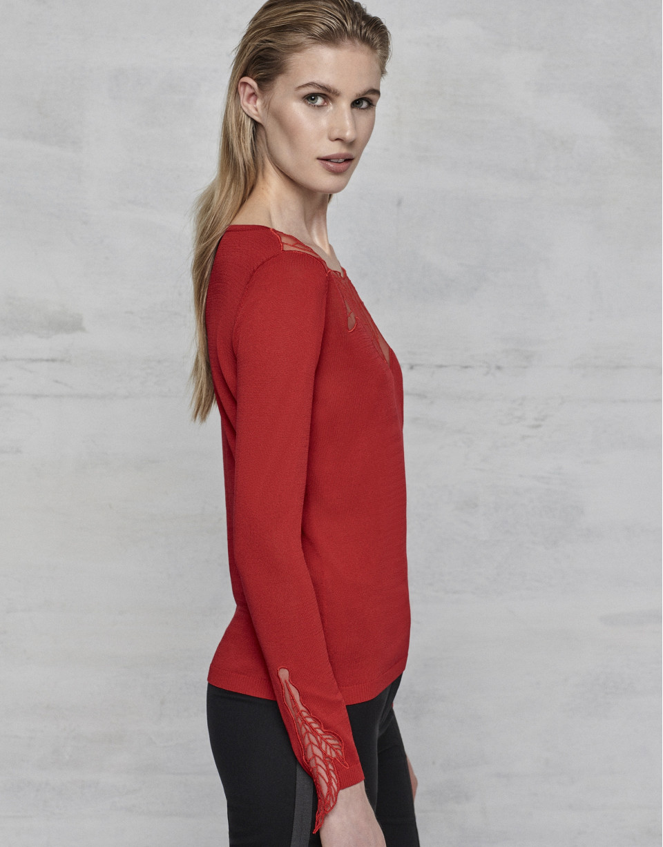 Deep red lace cocktail sweater