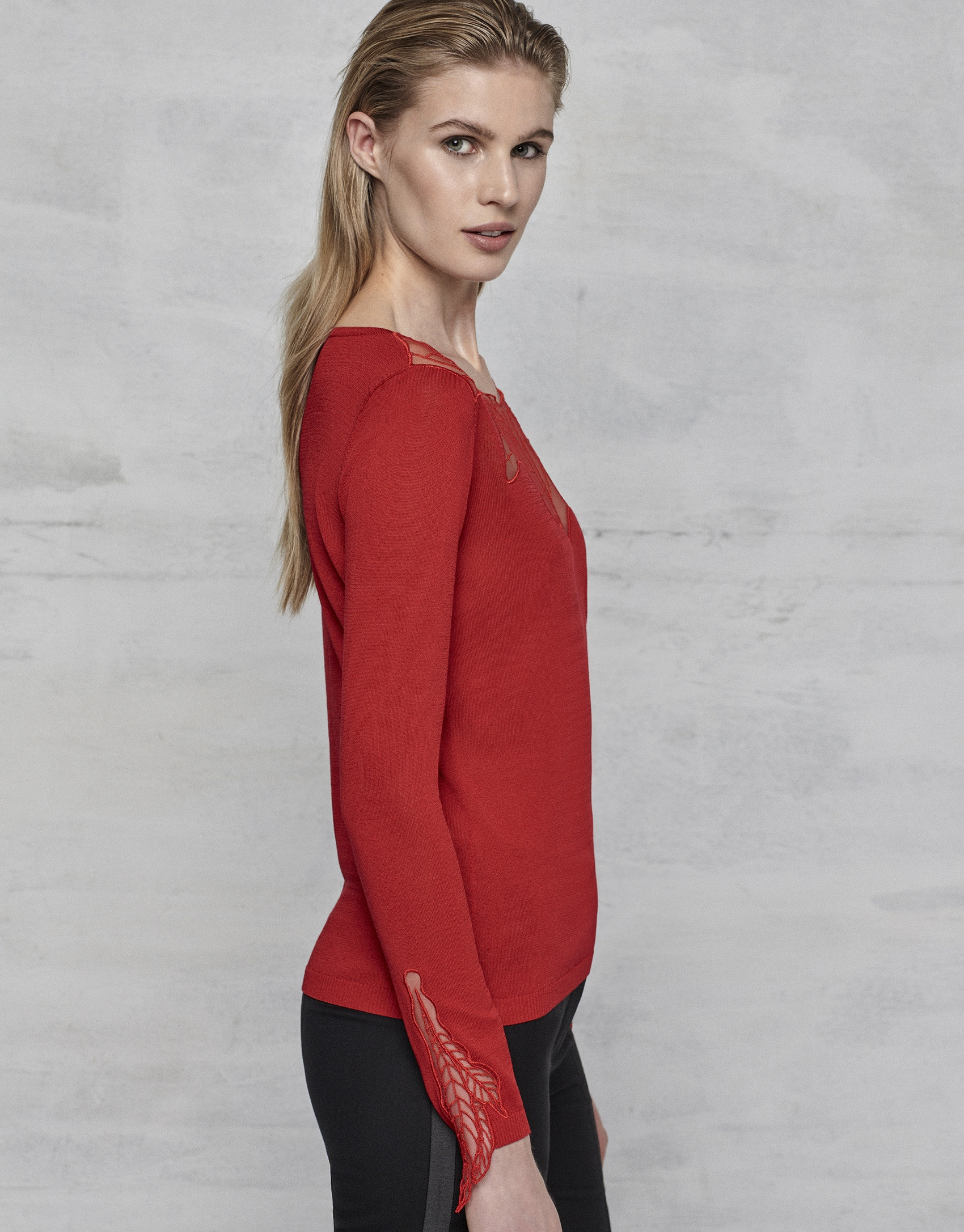 Deep red lace cocktail sweater