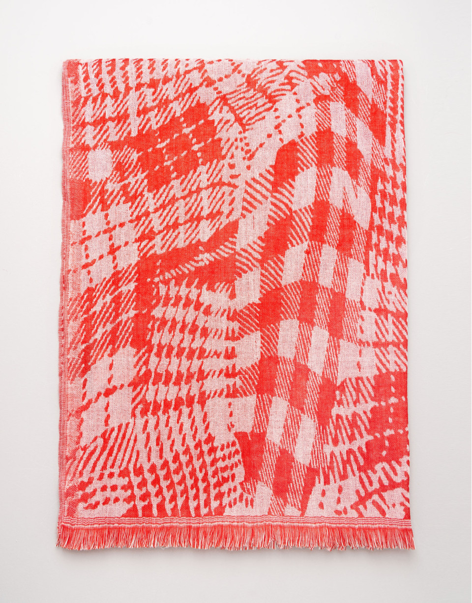 Foulard lana estampado geométrico rojo/beige